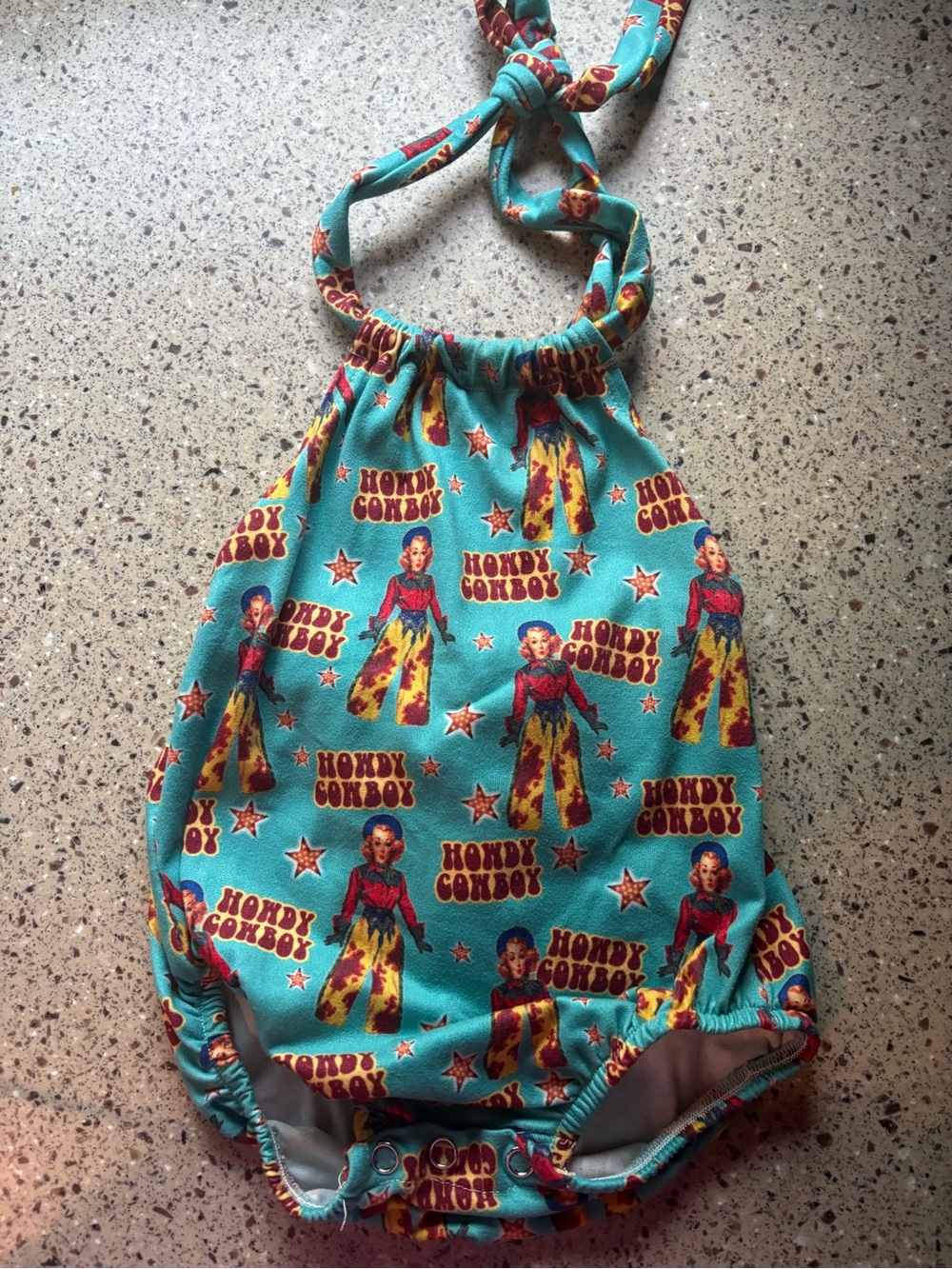 Turquoise 'Howdy Cowboy' Halter Romper for baby